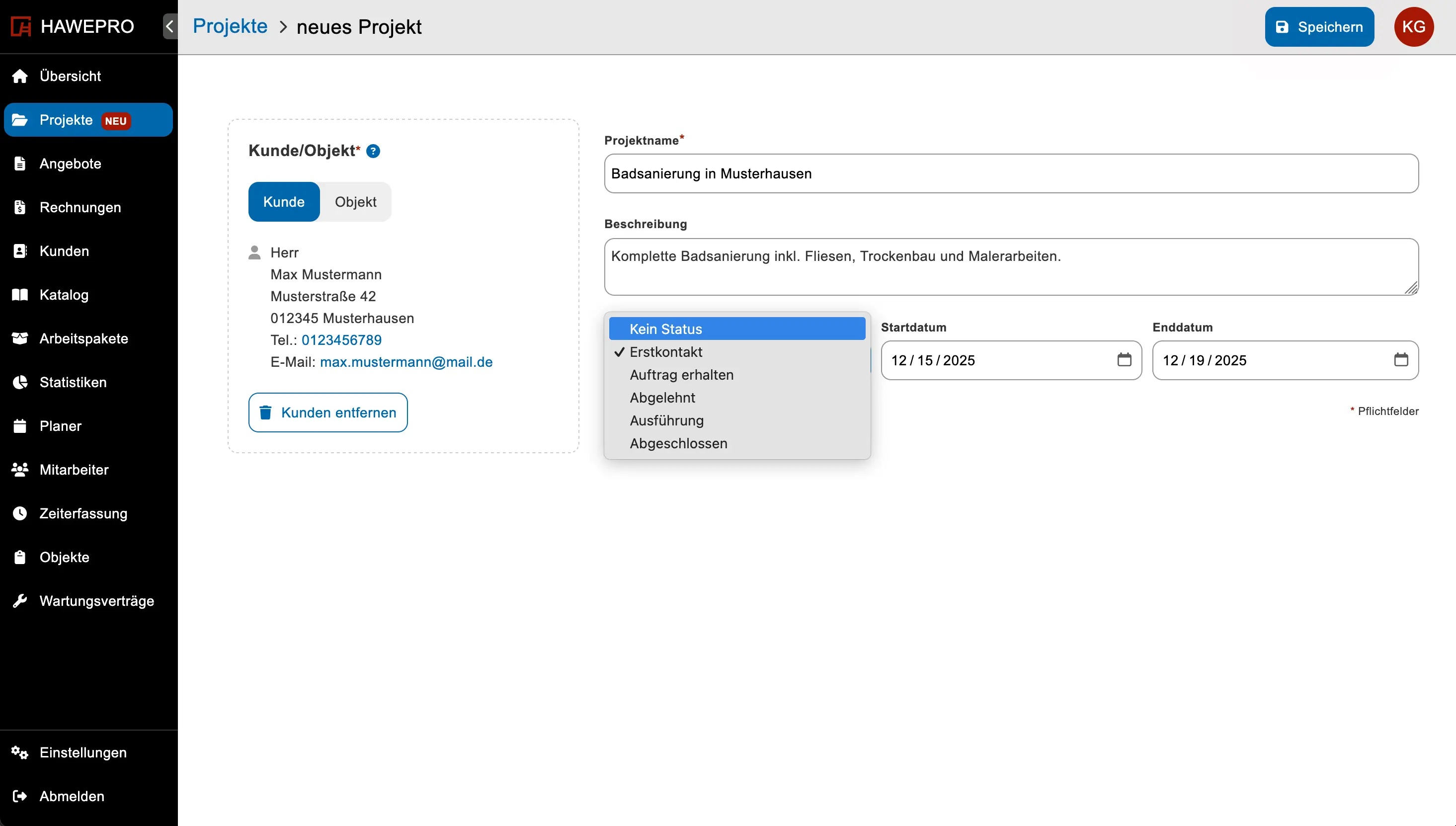 Projekte in Hawepro erstellen - so geht's