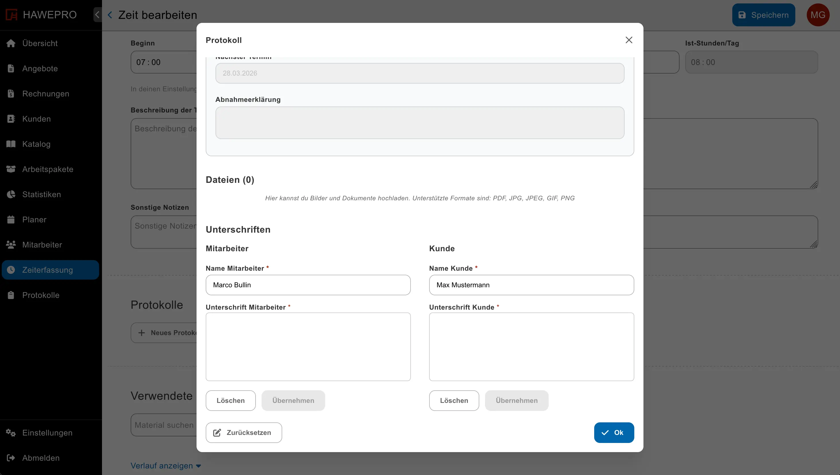 Protokoll unterschreiben