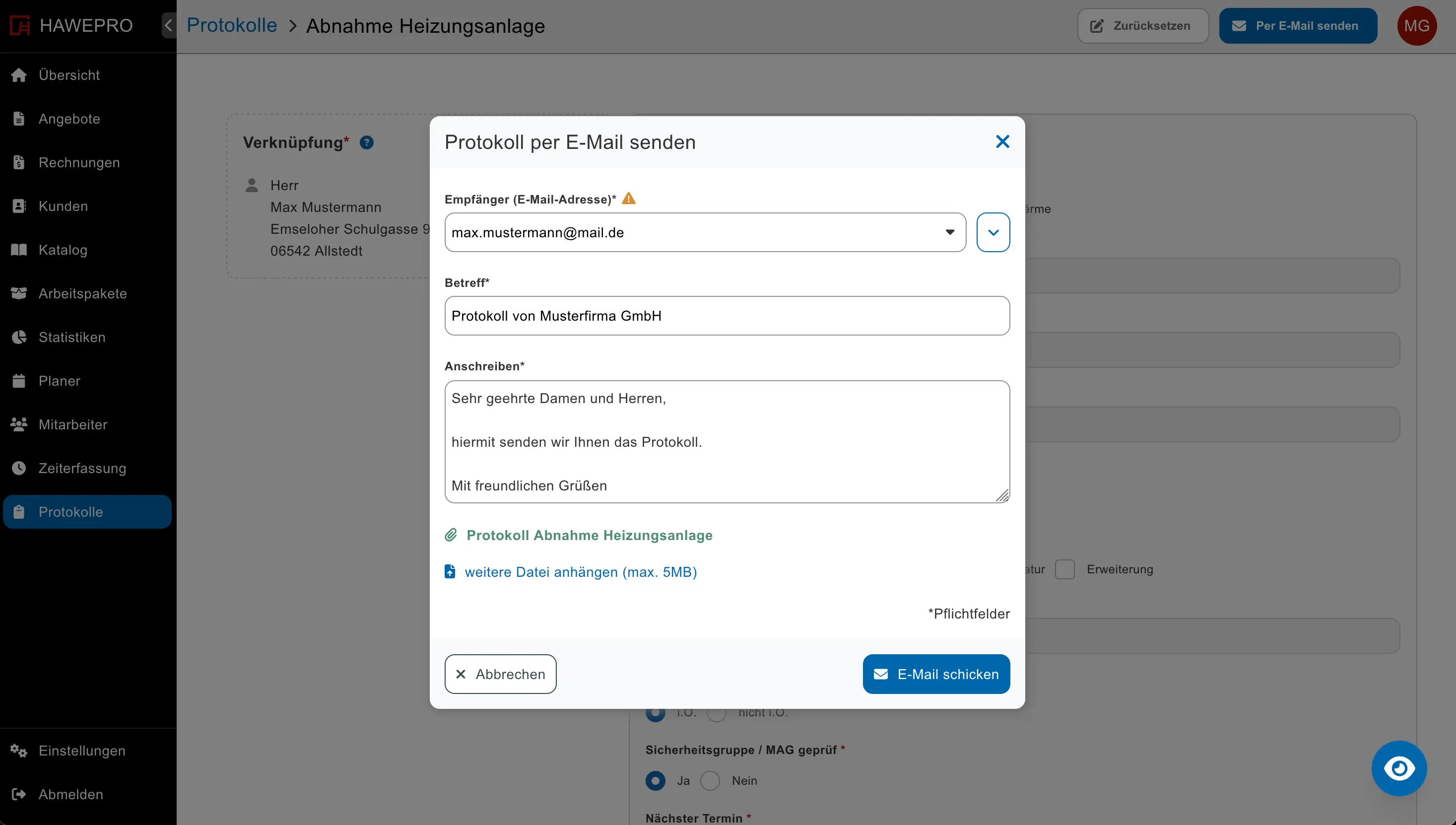 Protokoll per E-Mail versenden
