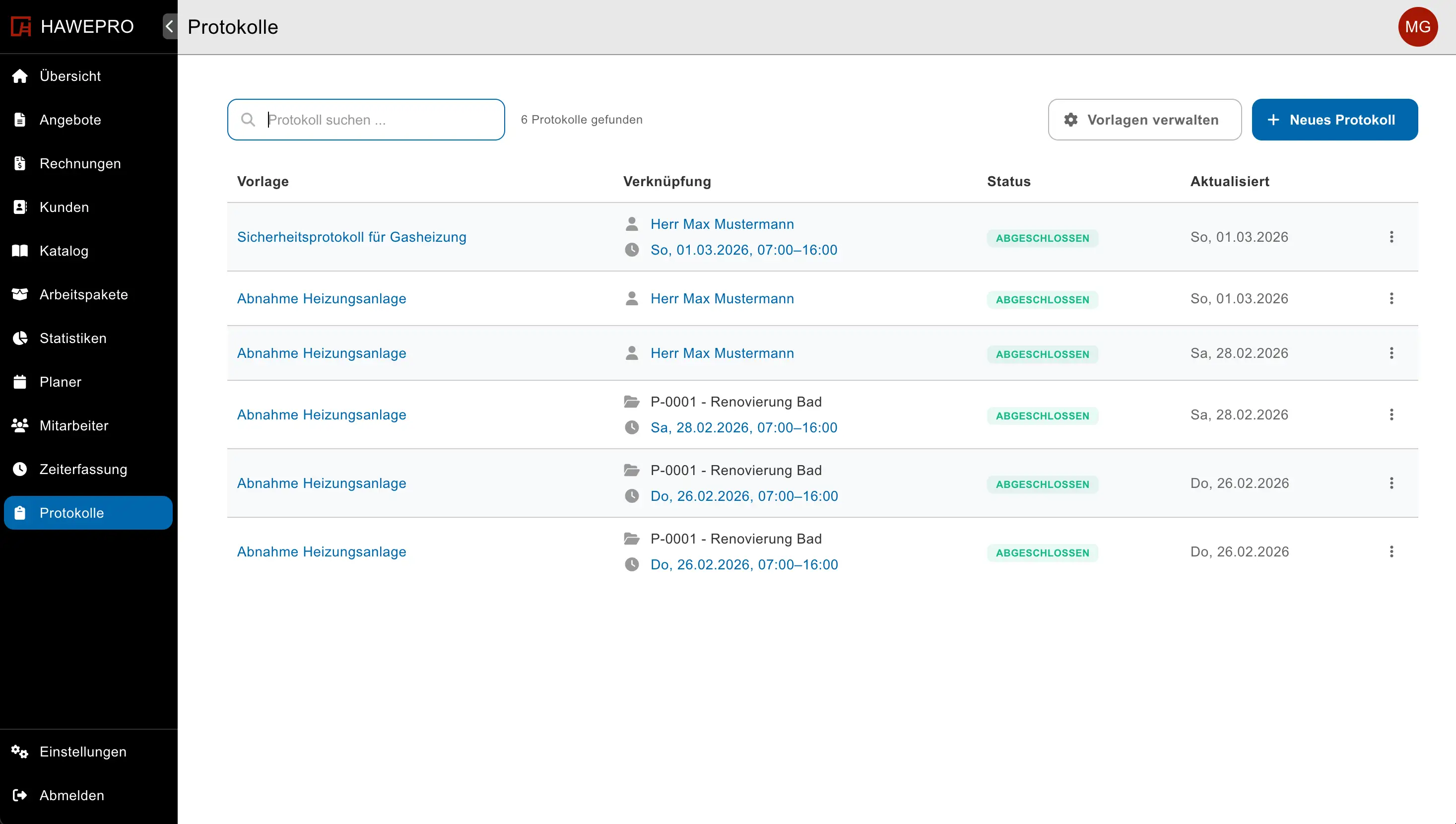 Protokolle suchen und finden