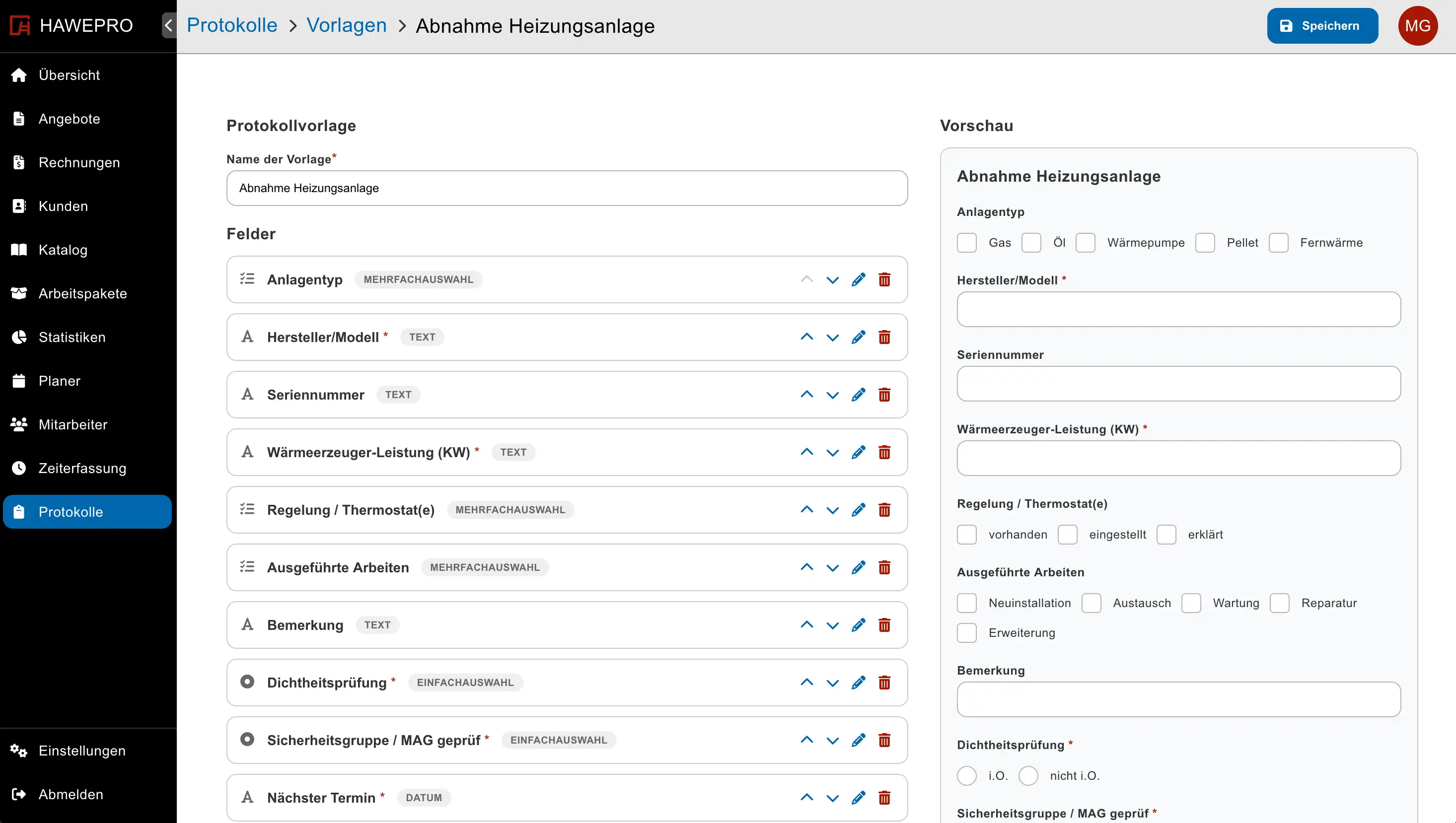 Protokollvorlagen erstellen in Hawepro