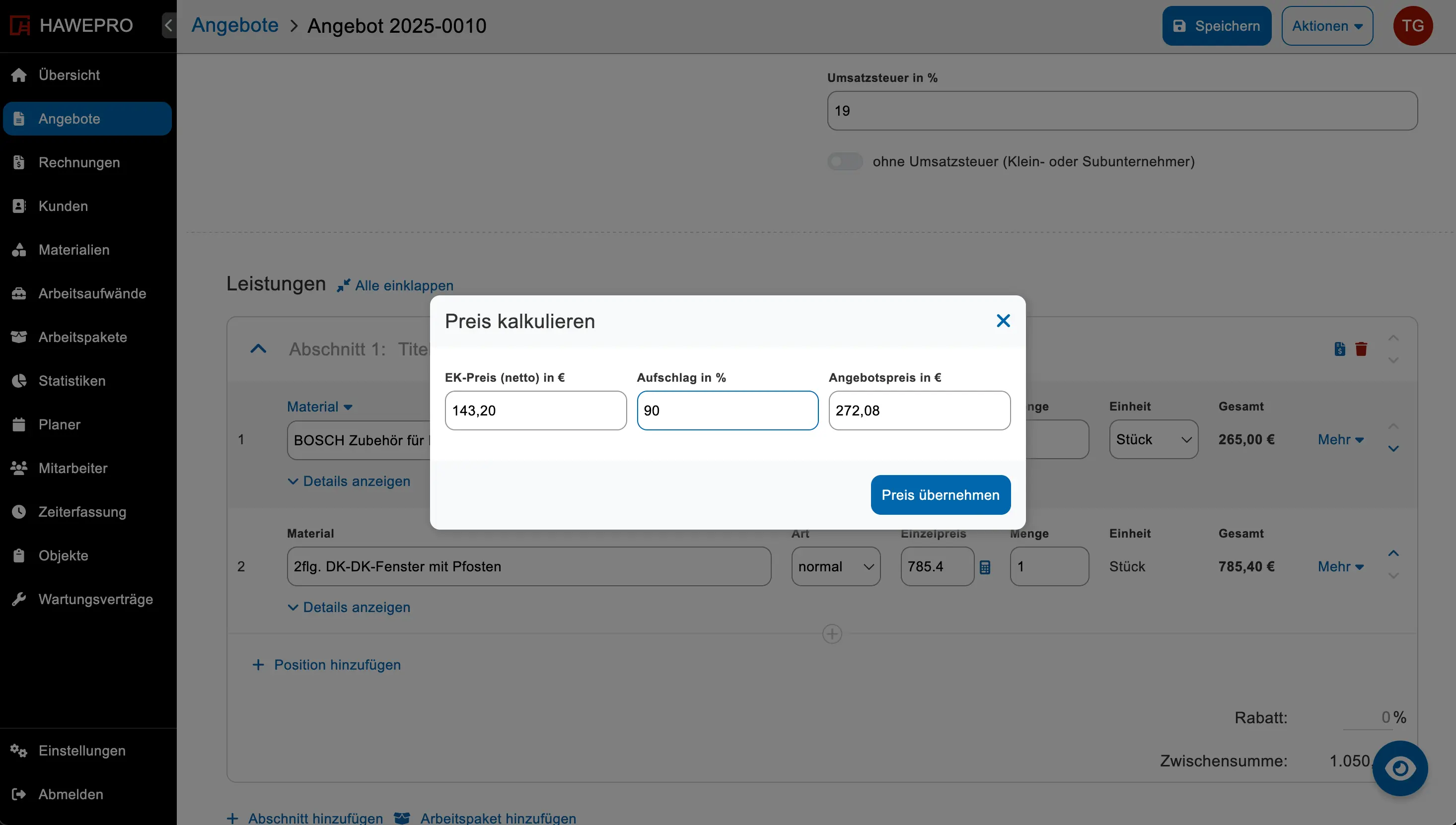 Neue Funktionen in Hawepro: Admin-Rollen und Materialkalkulation