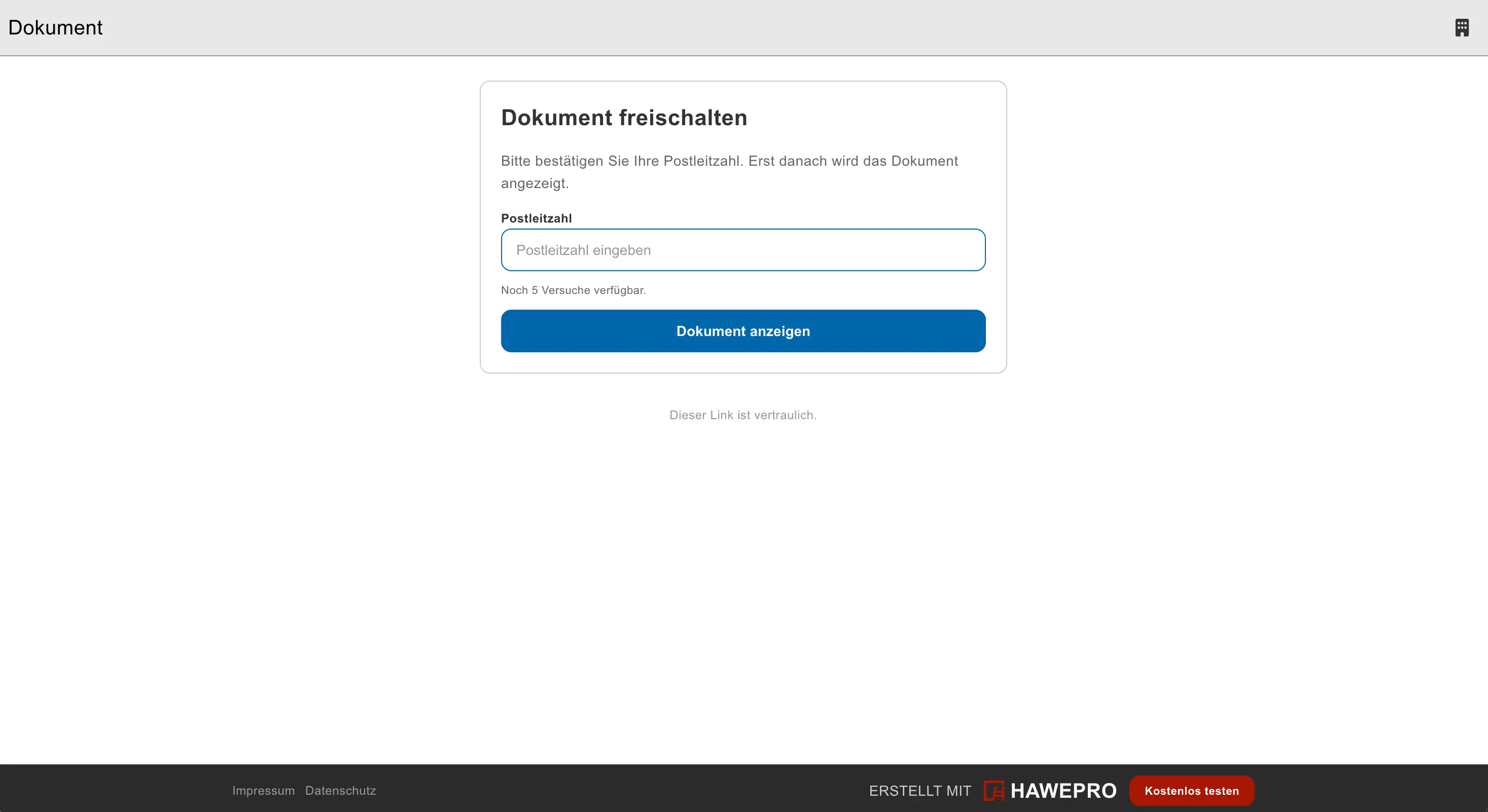 Passwortschutz für die Online-Angebotsannahme in Hawepro