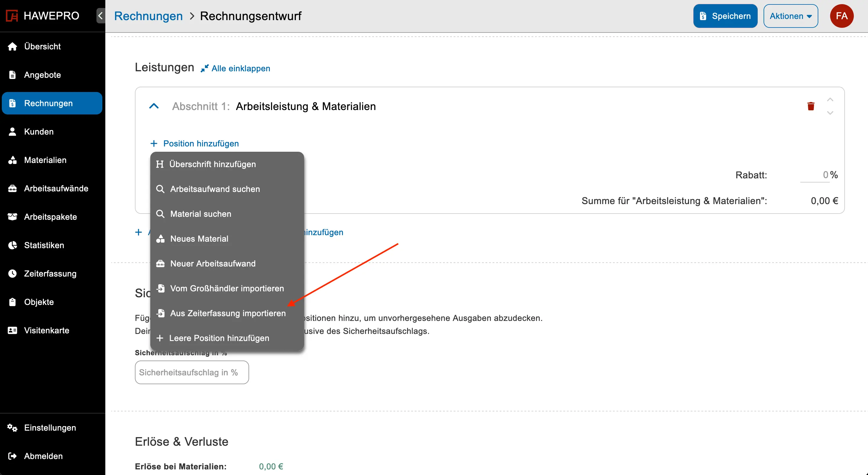 Arbeitszeiten in Rechnung übernehmen