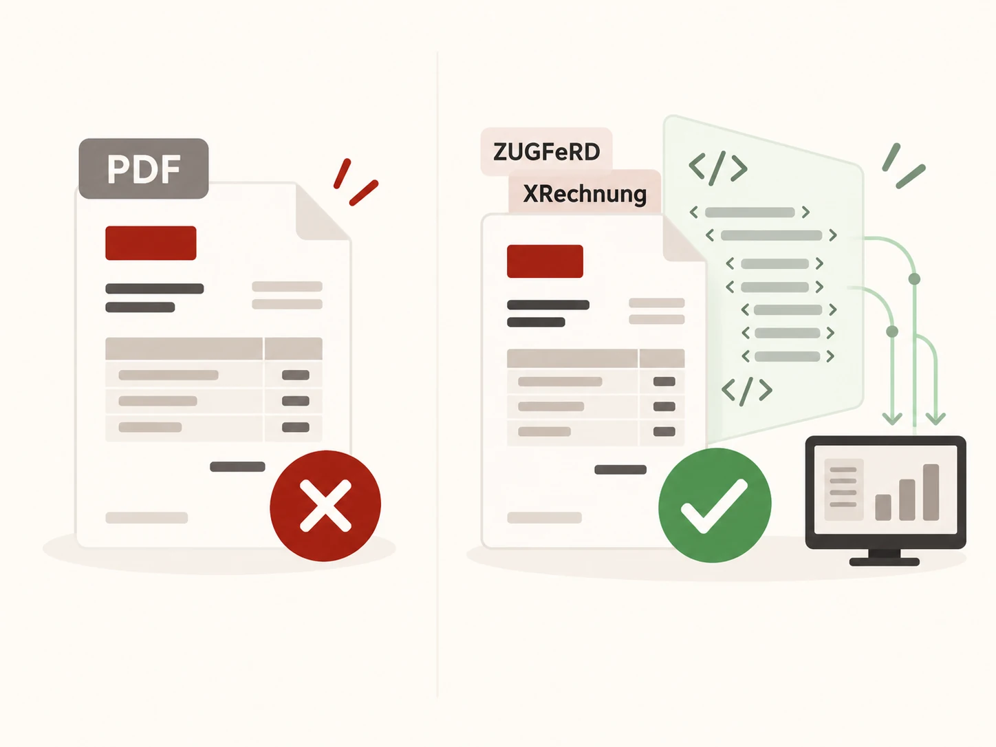 Unterschied zwischen PDF-Rechnung und E-Rechnung im XRechnung- und ZUGFeRD-Format