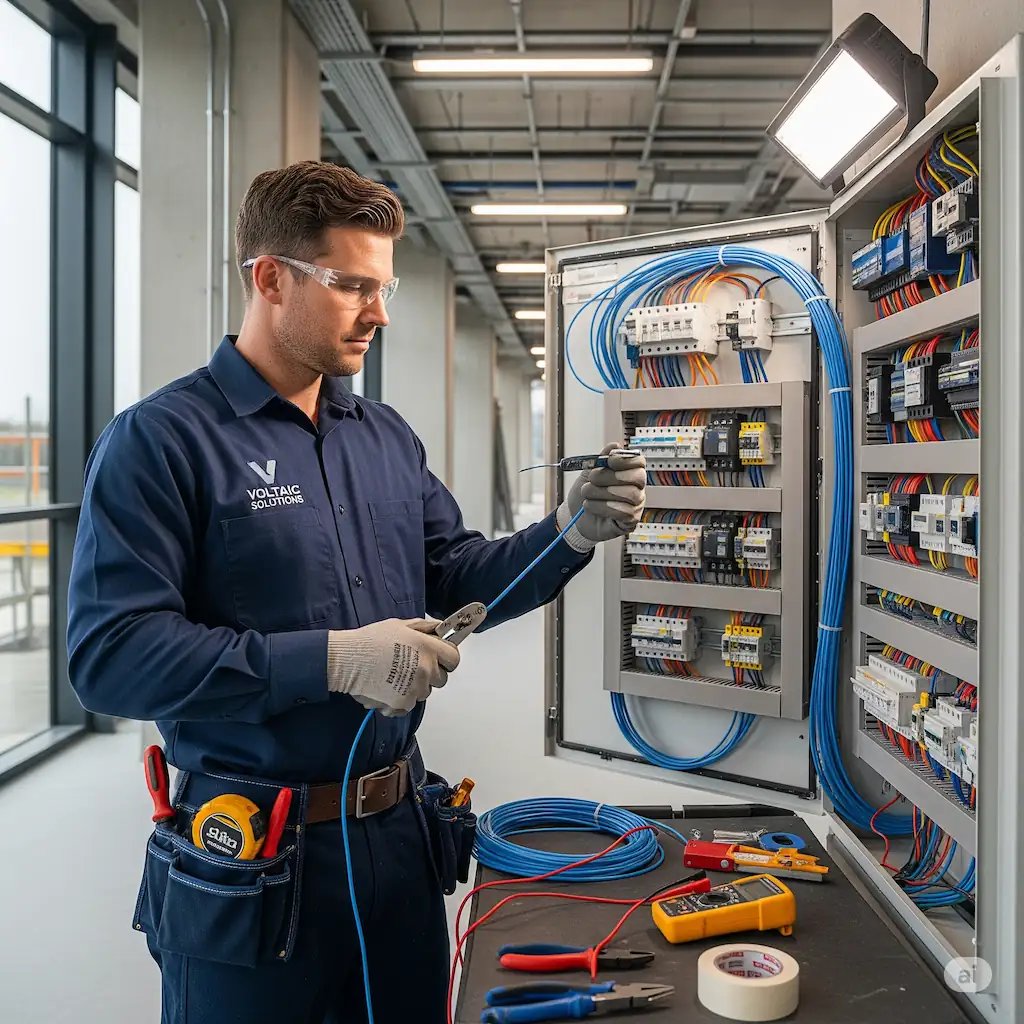 Elektroinstallateur bei der Arbeit mit Hawepro Handwerkersoftware