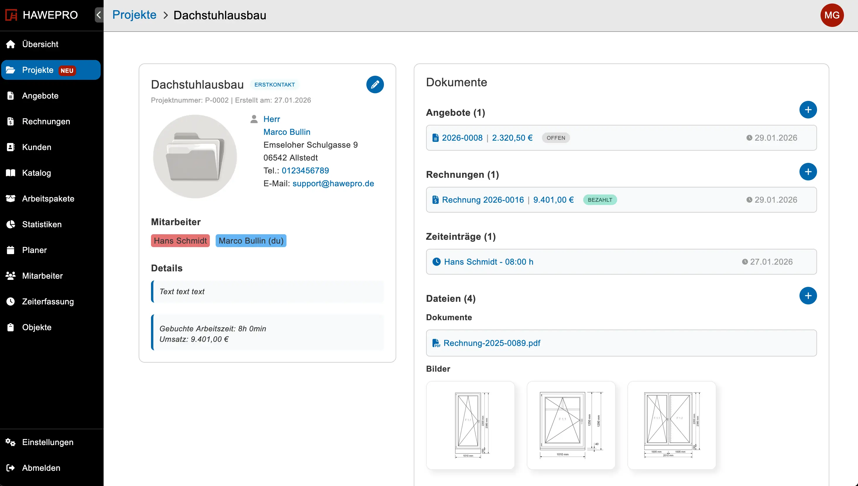 Projektakte mit Umsätzen
