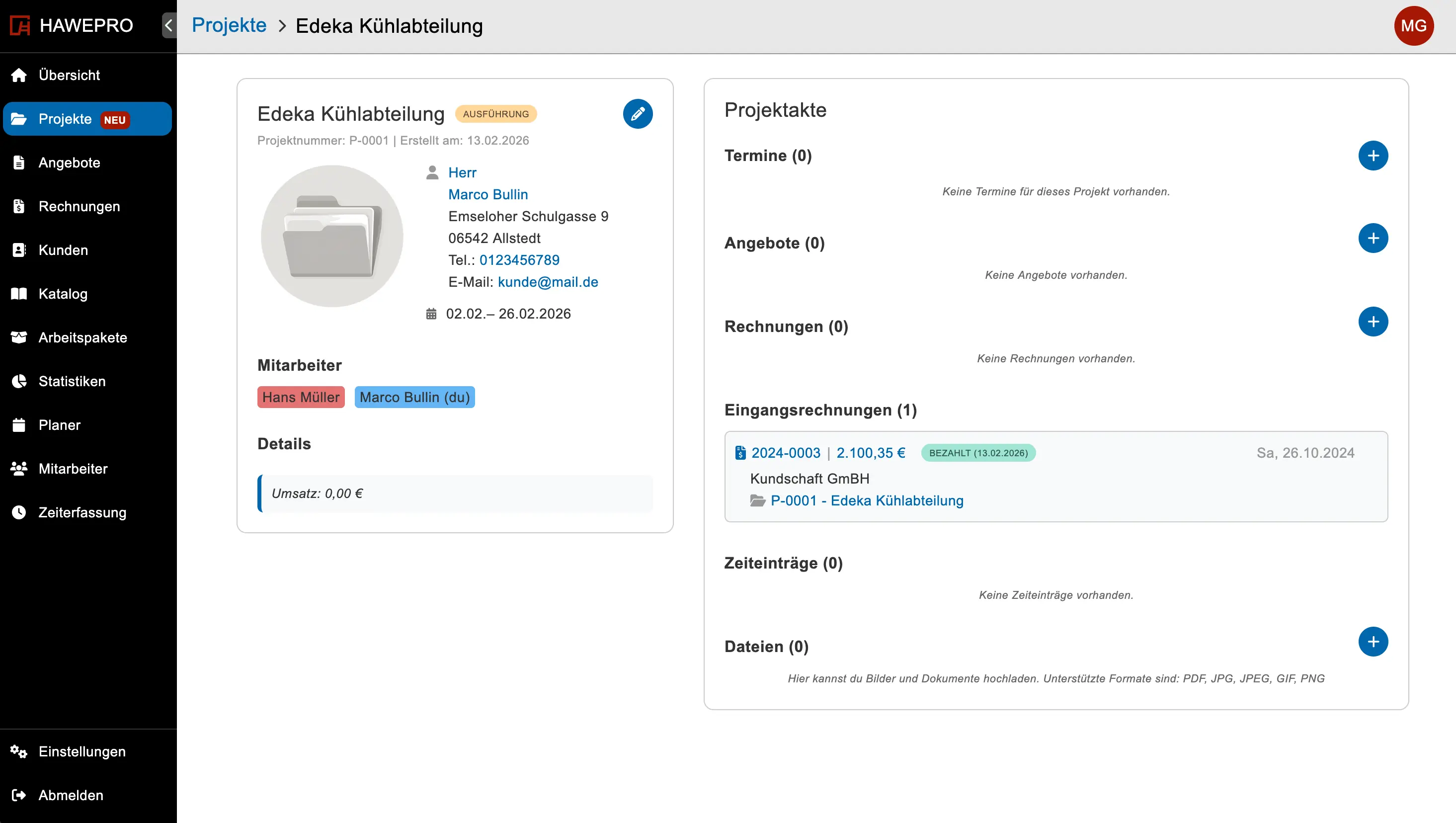 Eingangsrechnungen in Kundenakte und Projektmappe