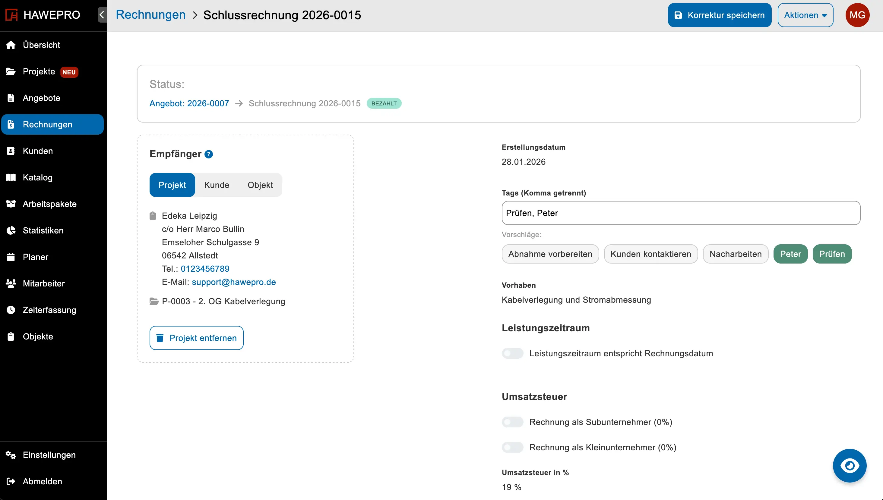 Tags für Rechnungen verwalten