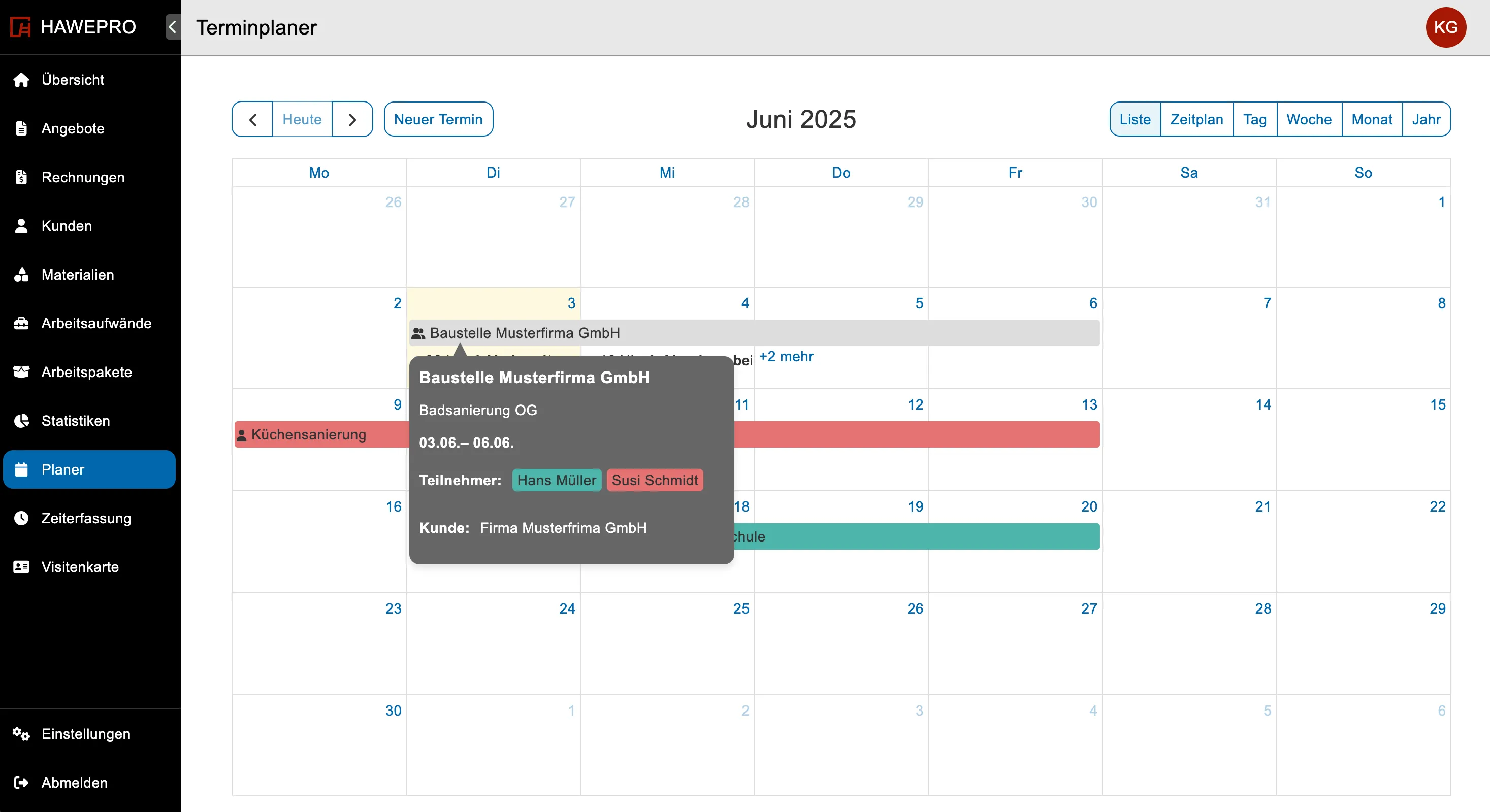 Digitale Plantafel und Projektplanung in Hawepro