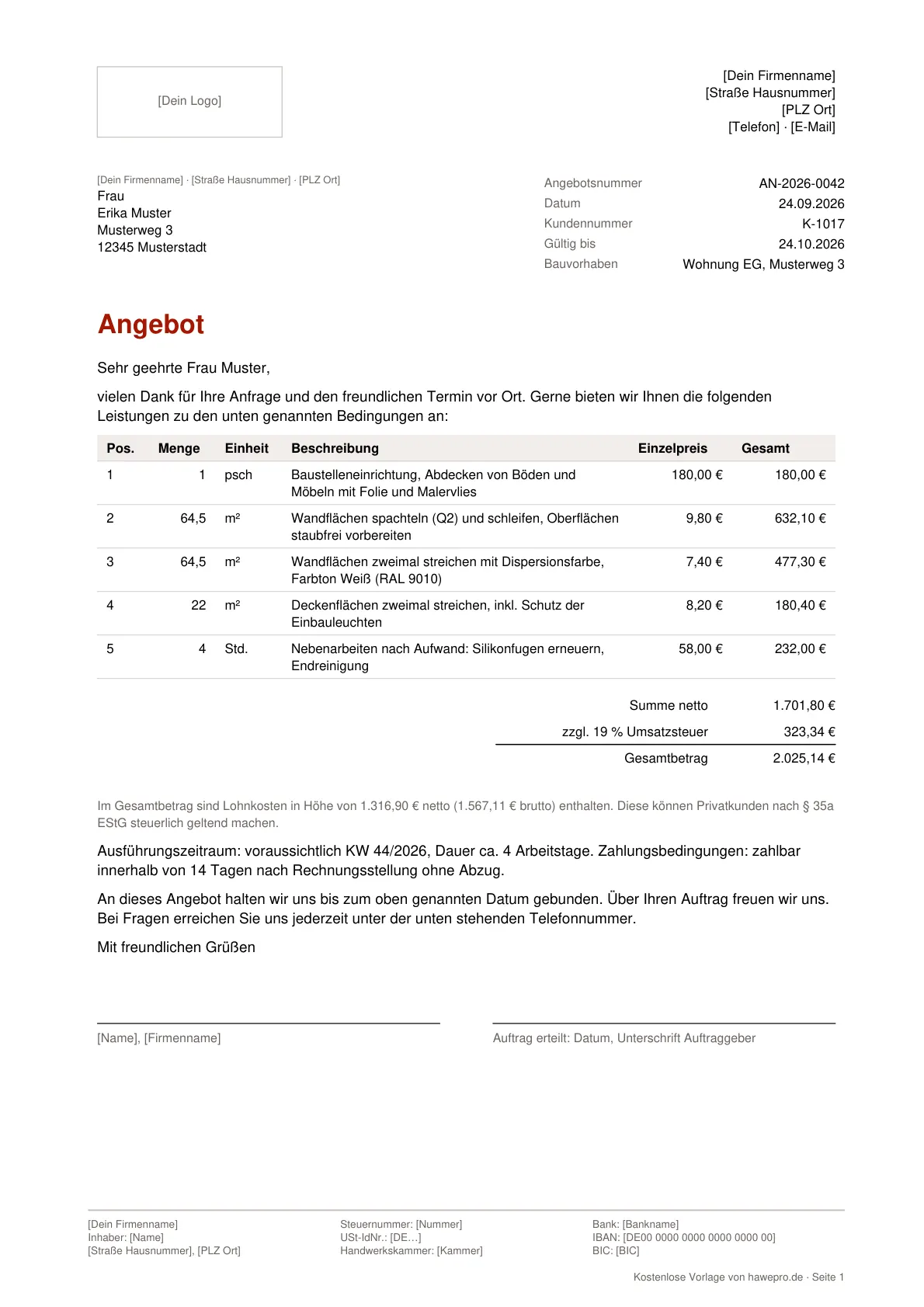 Vorschau: Angebot Vorlage