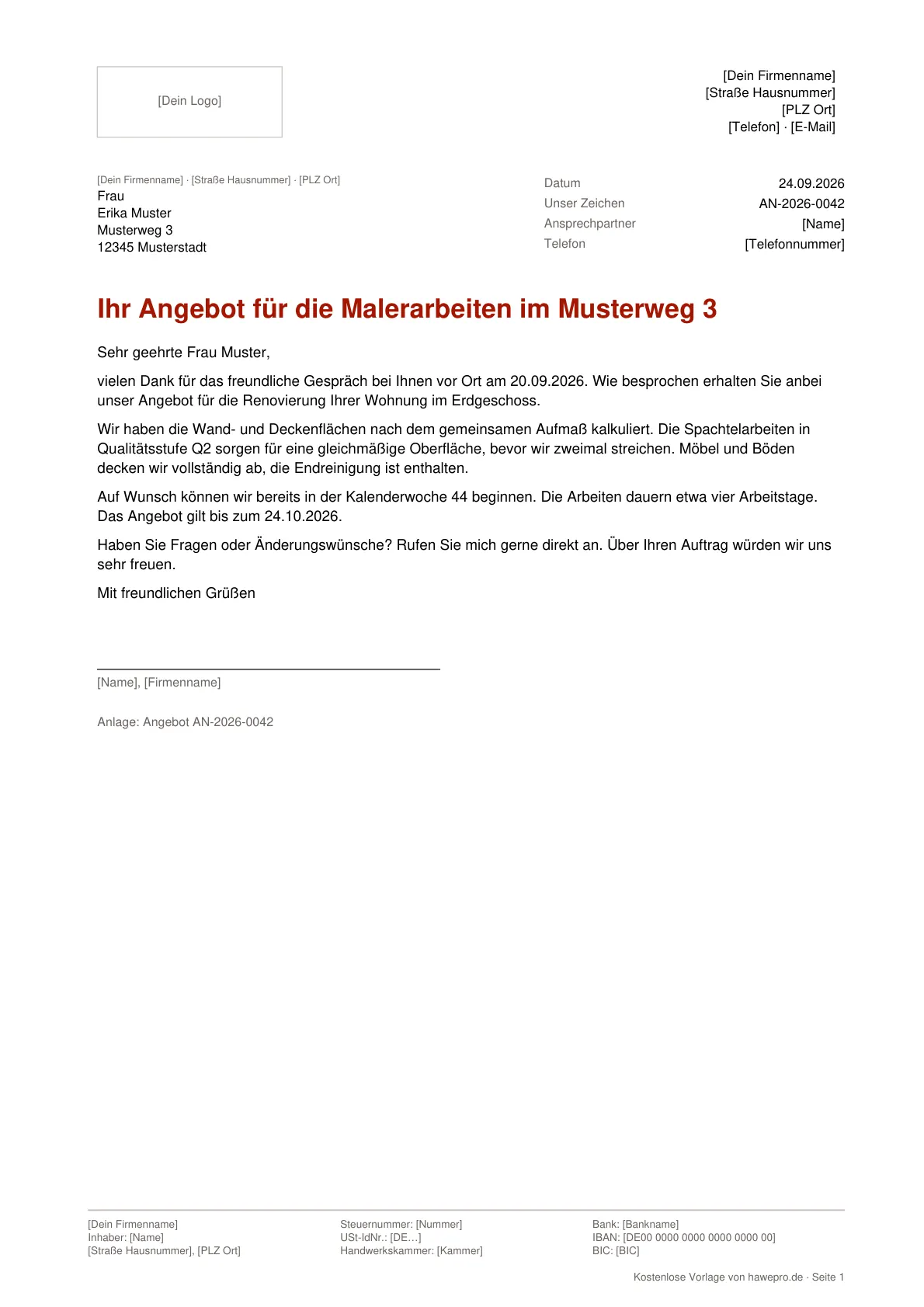 Vorschau: Anschreiben Vorlage