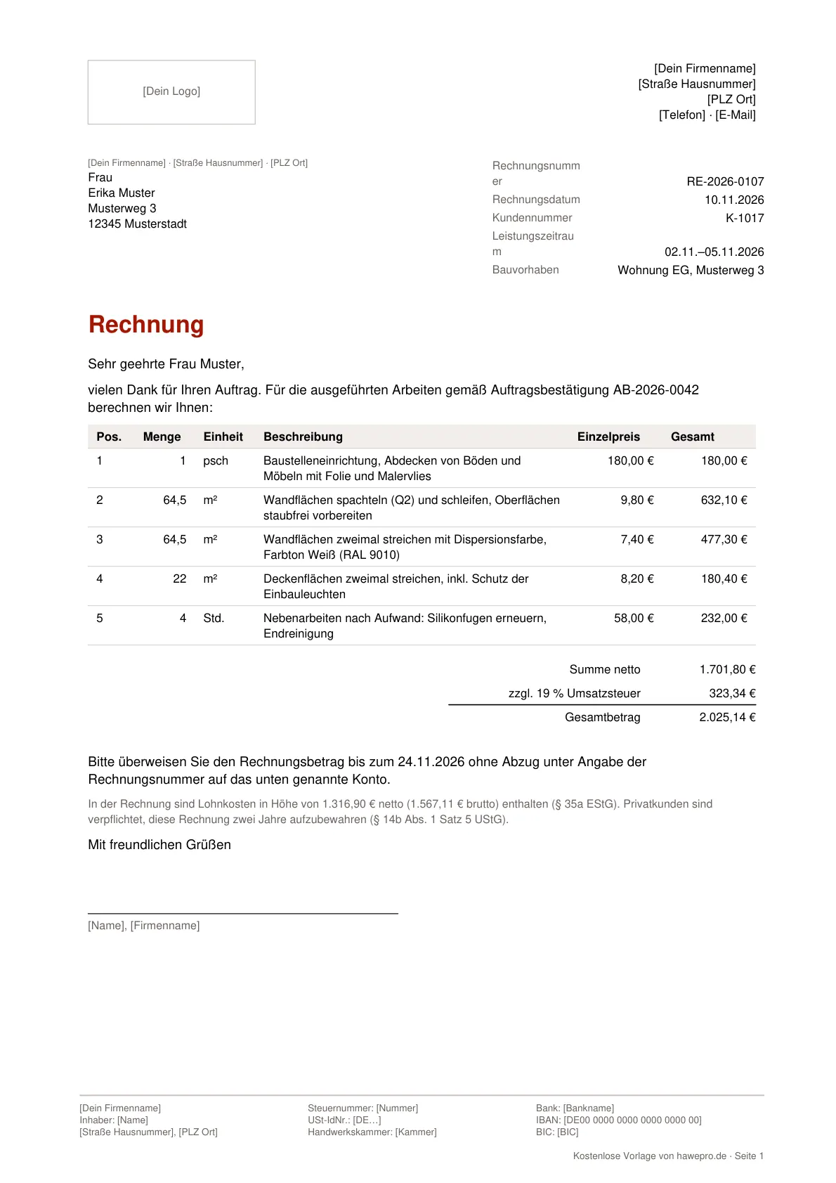 Vorschau: Rechnung Vorlage