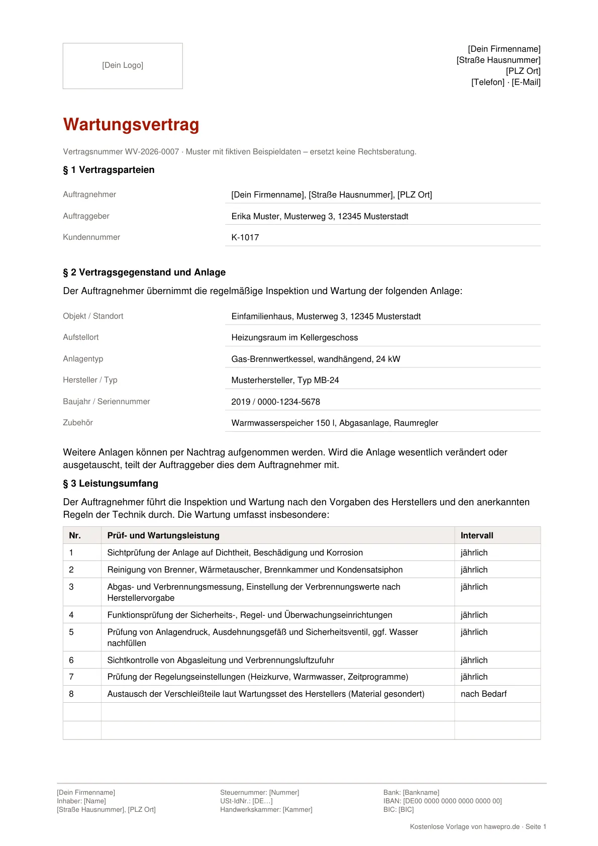 Vorschau: Wartungsvertrag Vorlage